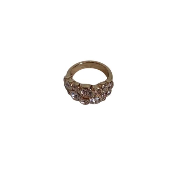 Gold Toned Metal Orange Pink Rhinestone Encrusted Women's Statement Fashion Ring - Picture 1 of 6
